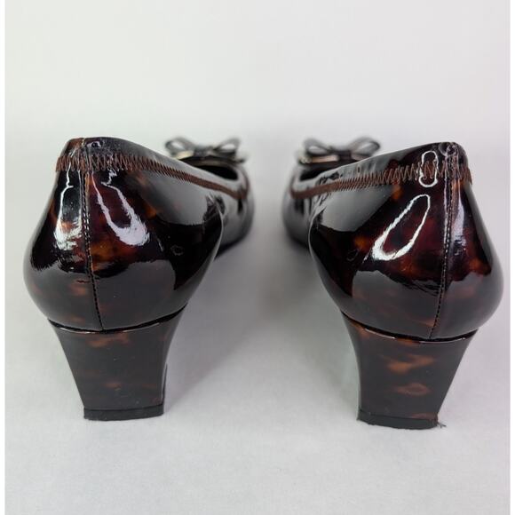 Stuart Weitzman Black Brown Tortoise Shell Patent Leather Wedge Shoes Size 11M - Picture 7 of 9